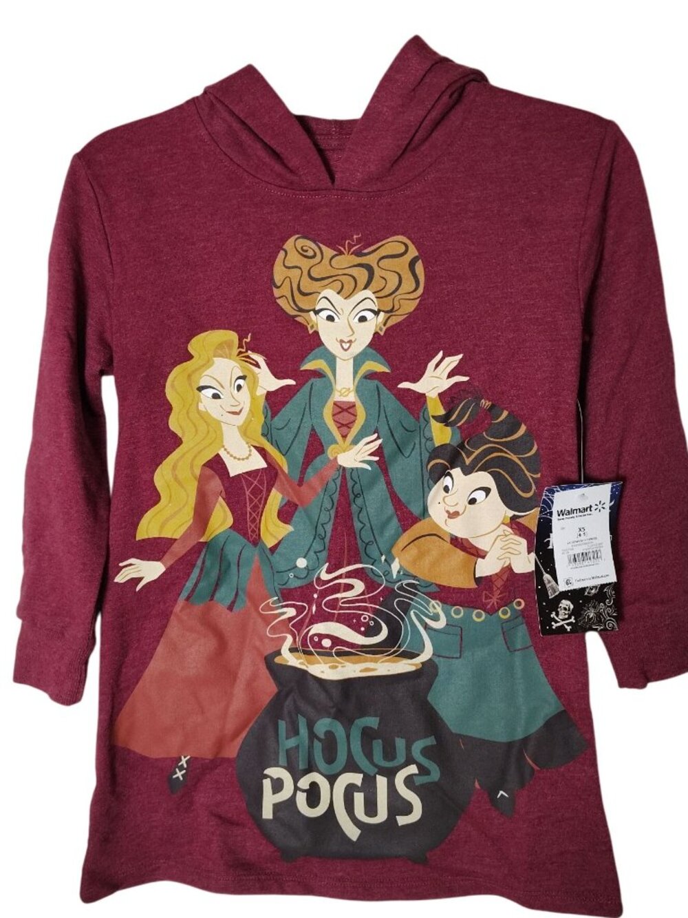 Disney Girls XS Halloween Hocus Pocus Graphic Burgundy Hoodie Dress